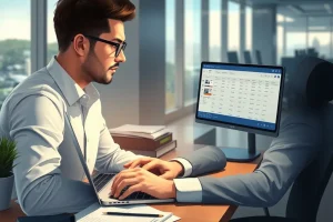 air-ticketing-executive-making-flight-reservation-on-his-laptop air-ticketing-executive-making-flight-reservation-on-his-laptop